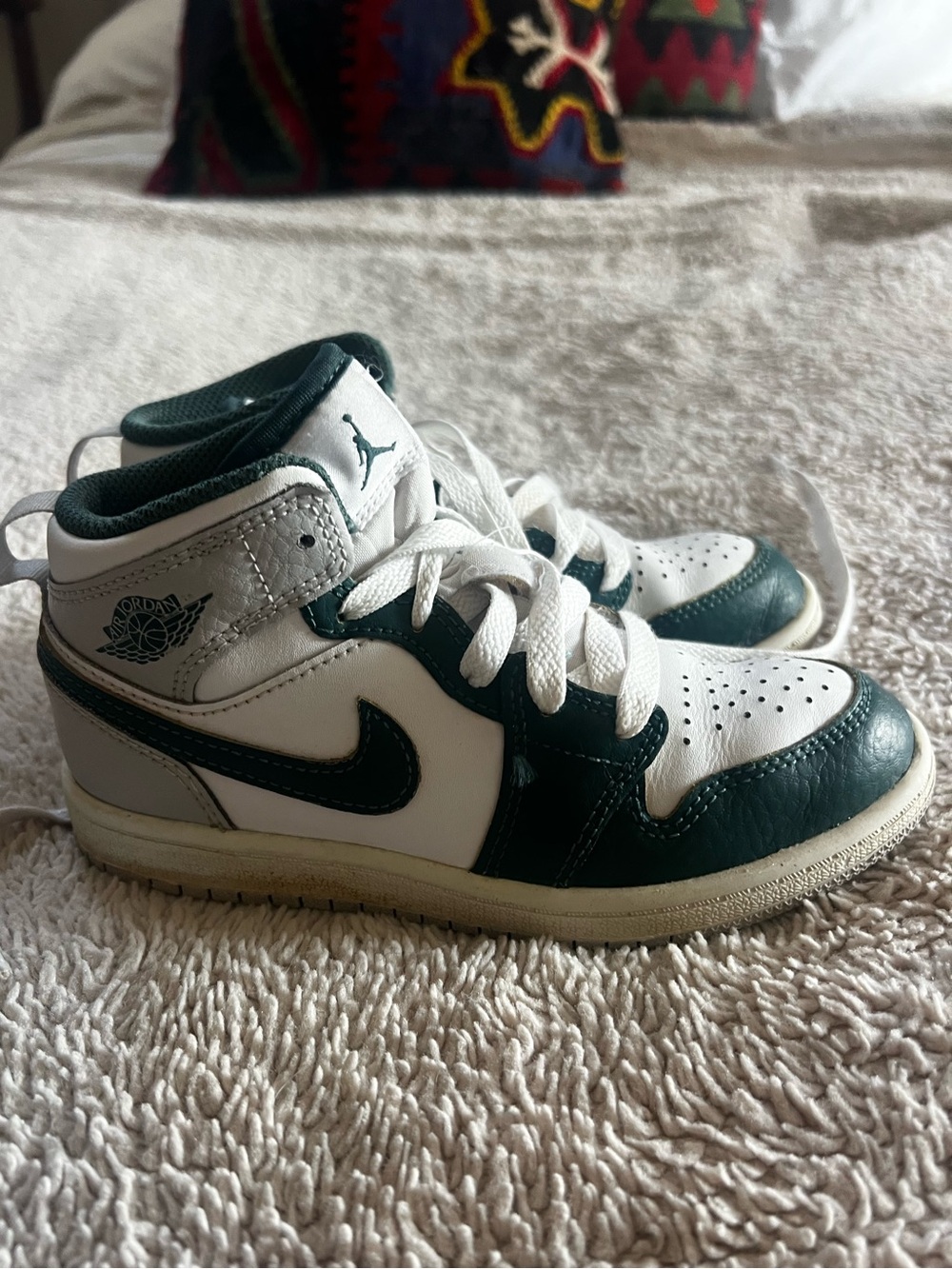 Nike Air Jordan Kids Mid-Top Sneakers in White and Dark Green